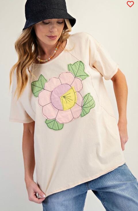 easel Tops - Easel - Flower Patch Mineral Washed Knit Top - Large